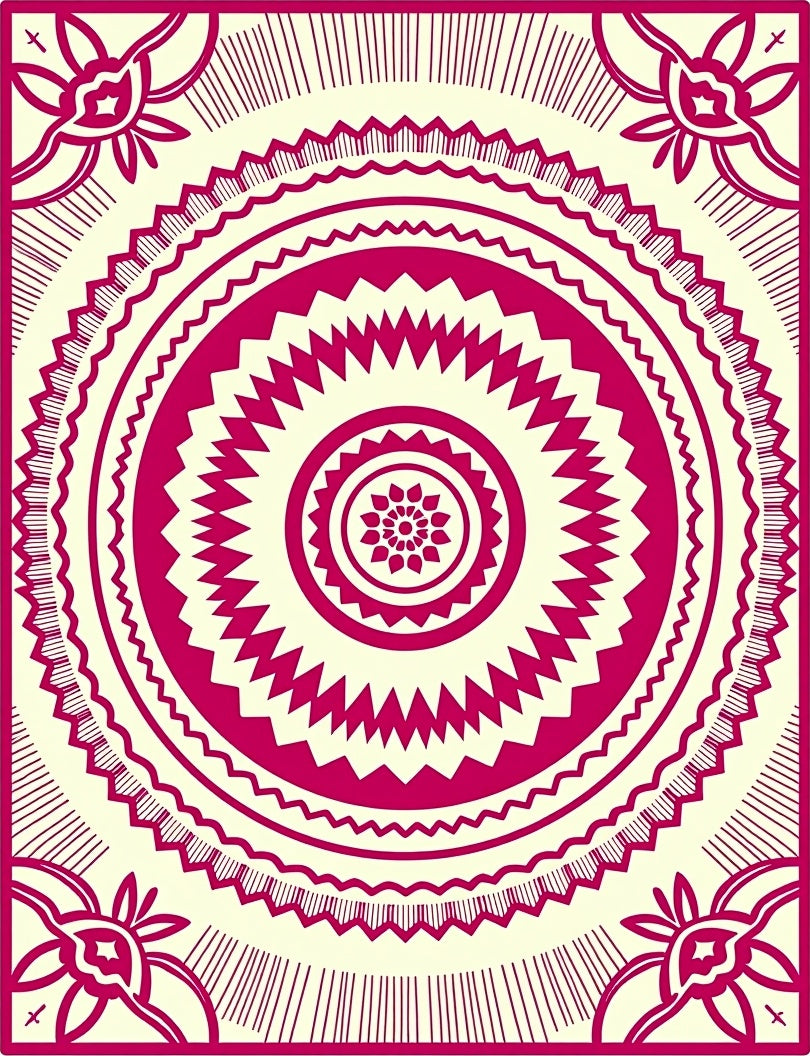 Crimson Mandala Sunburst Medallion Rug