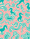 Teal Dinosaur Coral Swirl Abstract Rug