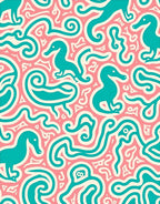 Teal Dinosaur Coral Swirl Abstract Rug