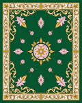 Ornate Green Pink Gold Medallion Floral Rug