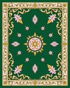 Ornate Green Pink Gold Medallion Floral Rug