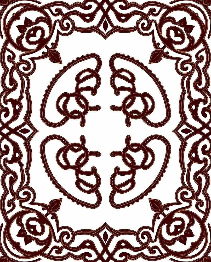Ornate Maroon Scrollwork Interior Motif Rug