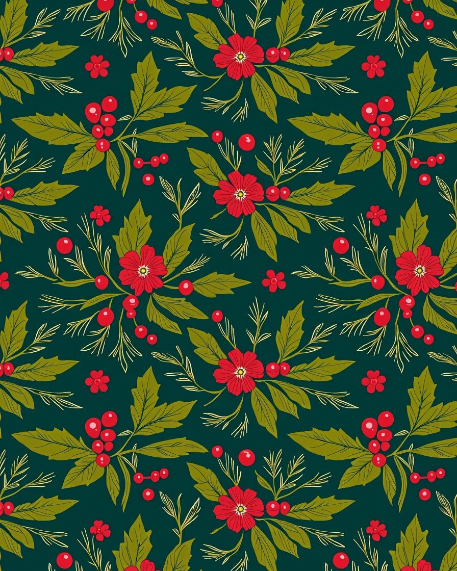 Festive Red Holly Berry Floral Rug