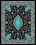 Black Cyan White Medallion Border Rug