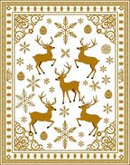 Golden Reindeer Snowflakes Festive Border Rug