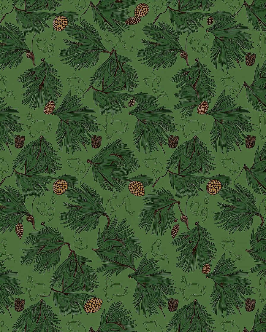 Forest Green Pinecone Branches Repeat Rug
