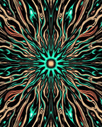 Electric Teal Peach Sunburst Rug