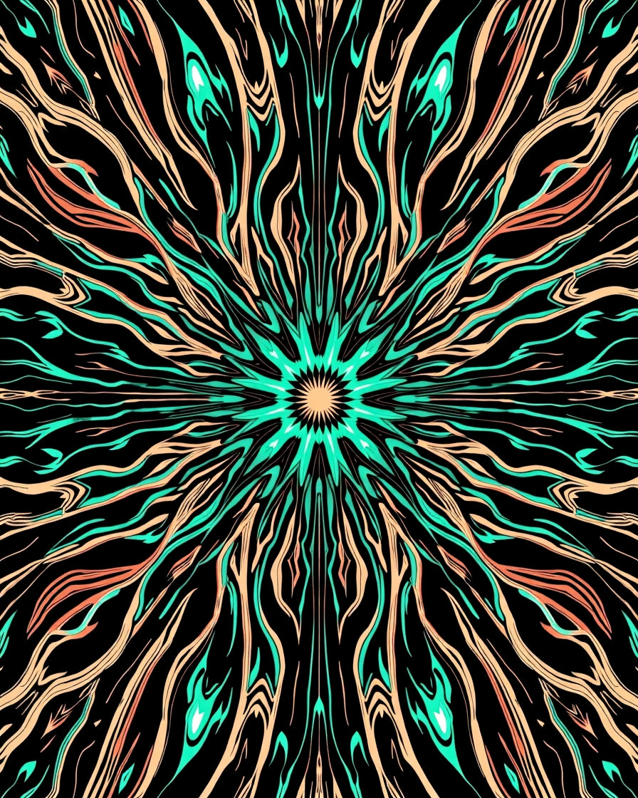 Electric Teal Peach Sunburst Rug