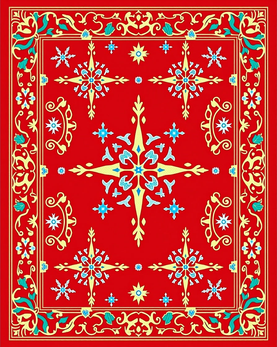 Crimson Red Starburst Medallion Rug