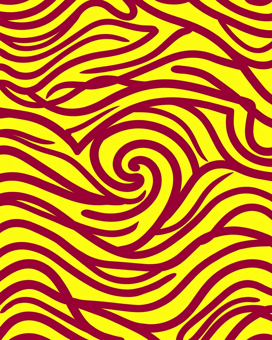 Crimson Swirl Yellow Wave Rug