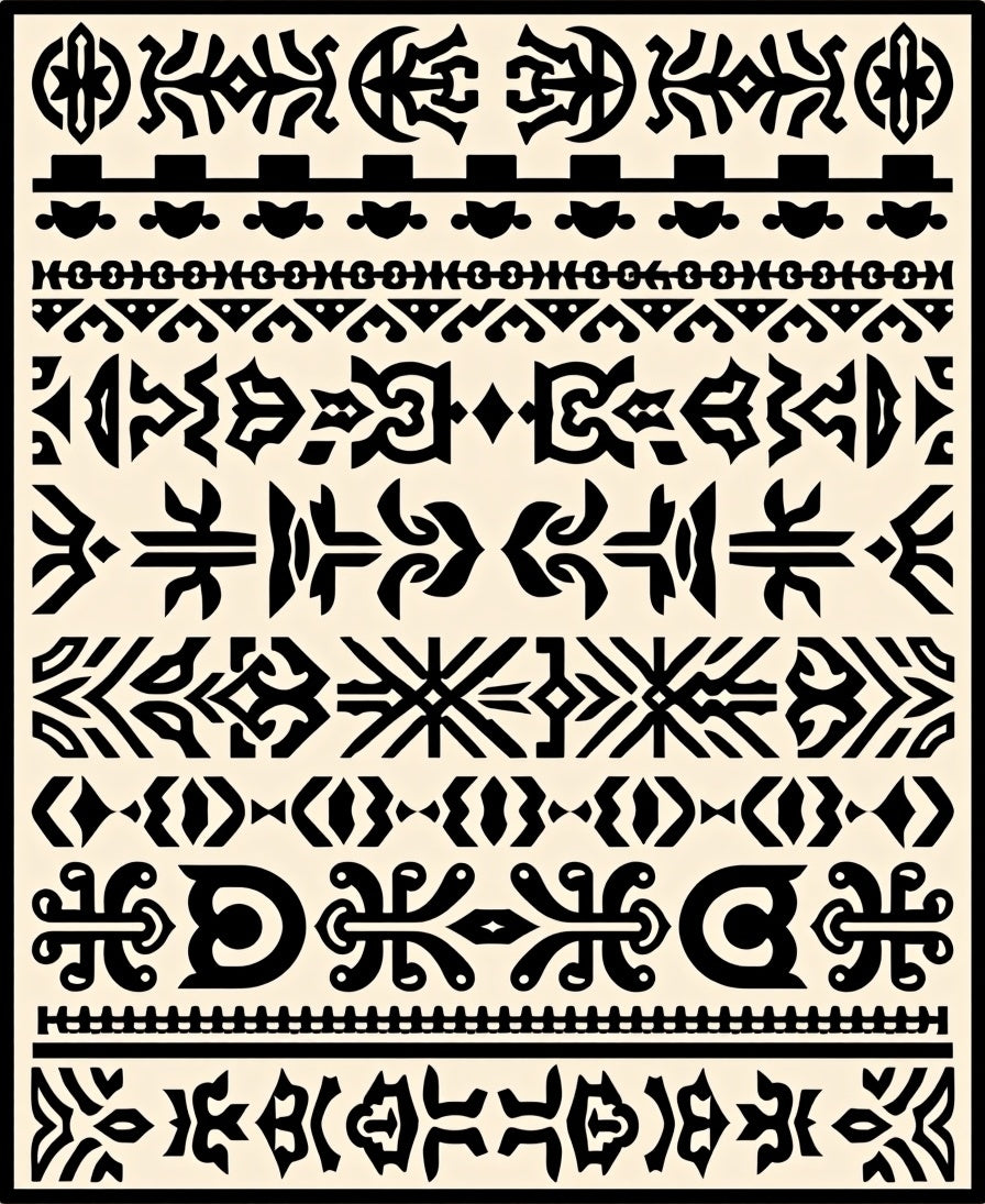 Tribal Black Eclectic Geometric Borders Rug