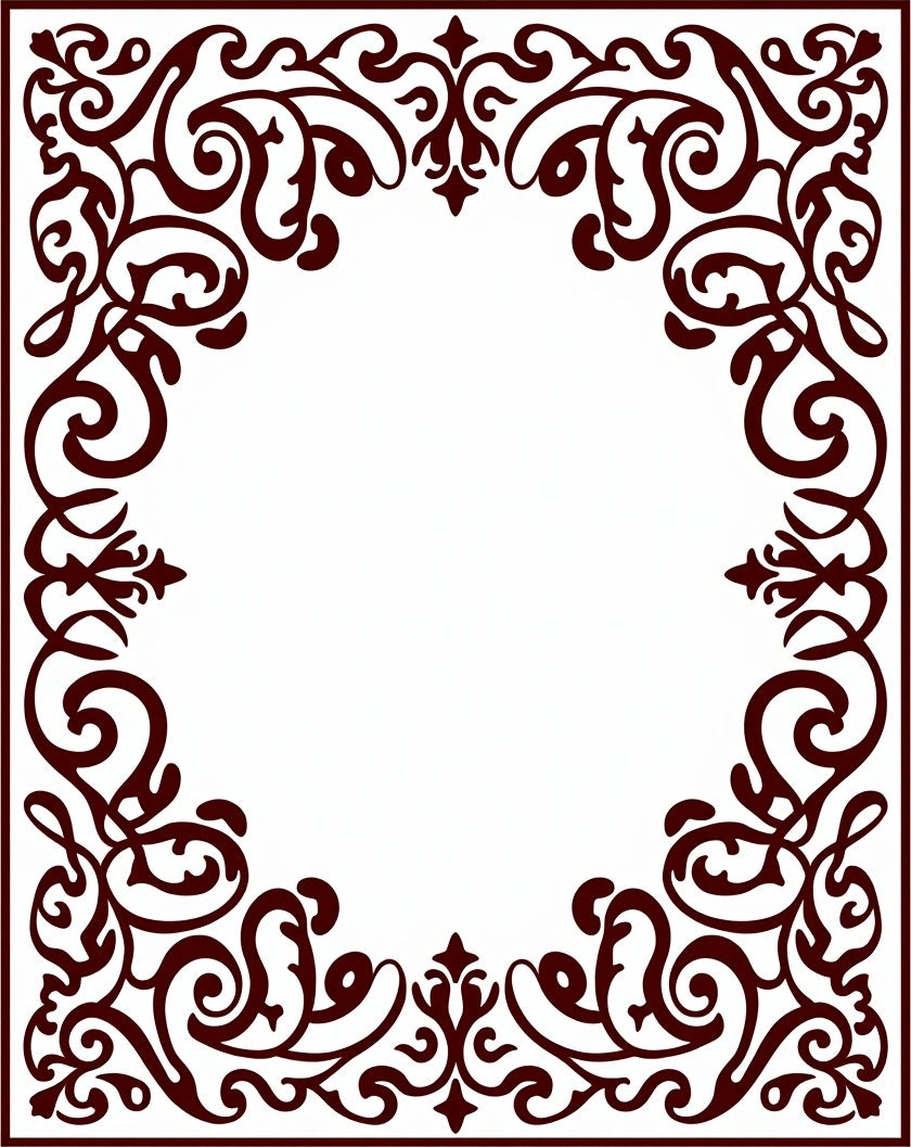Rich Burgundy Scrollwork Accent Frame Rug