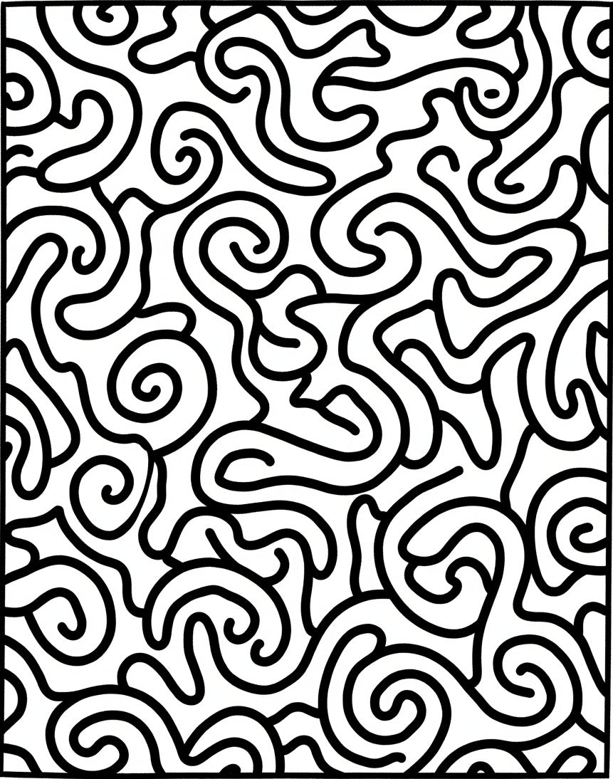 Monochromatic Swirl Line Art Rug