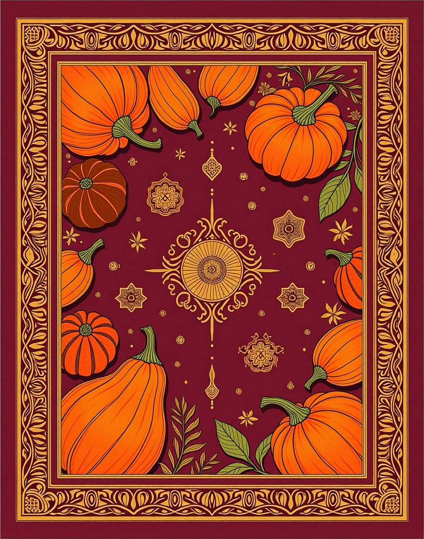 Harvest Pumpkins Scarlet Border Rug