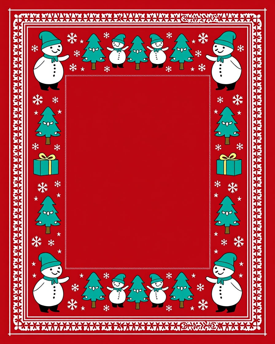 Festive Snowmen Christmas Tree Border Rug