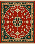 Crimson Floral Medallion with Green Accents Rug