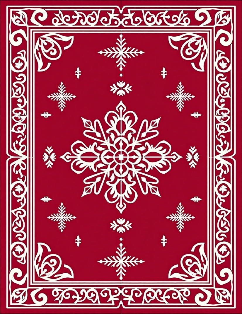 Crimson Snowflake Mandala Border Rug