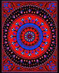 Vibrant Red Blue Floral Mandala Rug
