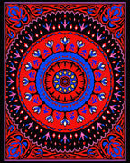 Vibrant Red Blue Floral Mandala Rug