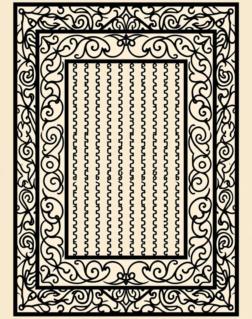 Black Ivory Ornate Scroll Border Rug