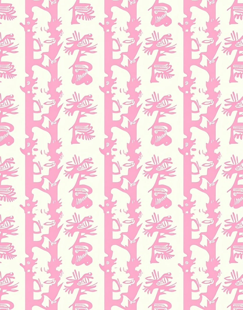 Pink Stylized Floral Tree Stripe Rug