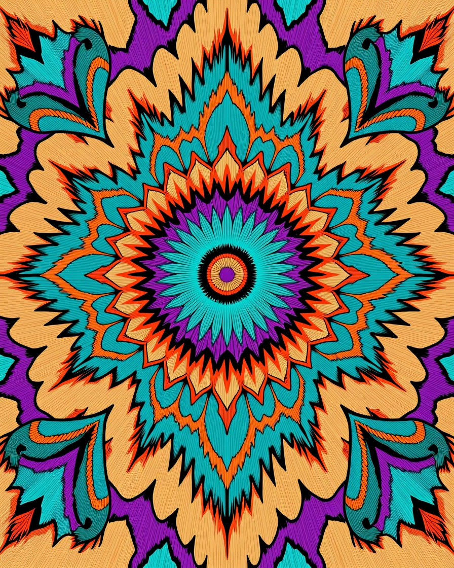 Vibrant Orange Teal Purple Mandala Rug