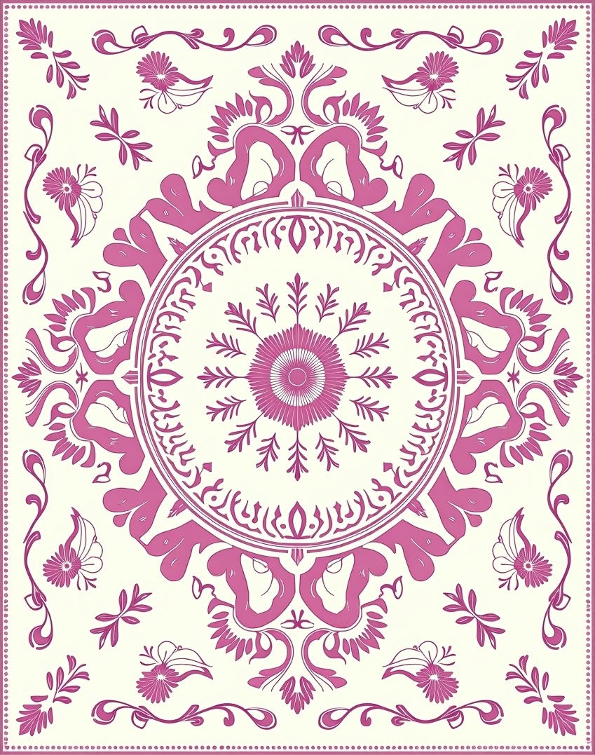 Fuchsia Floral Medallion Ornate Rug