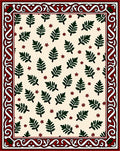 Cream Green Leaf Floral Border Rug
