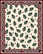 Cream Green Leaf Floral Border Rug