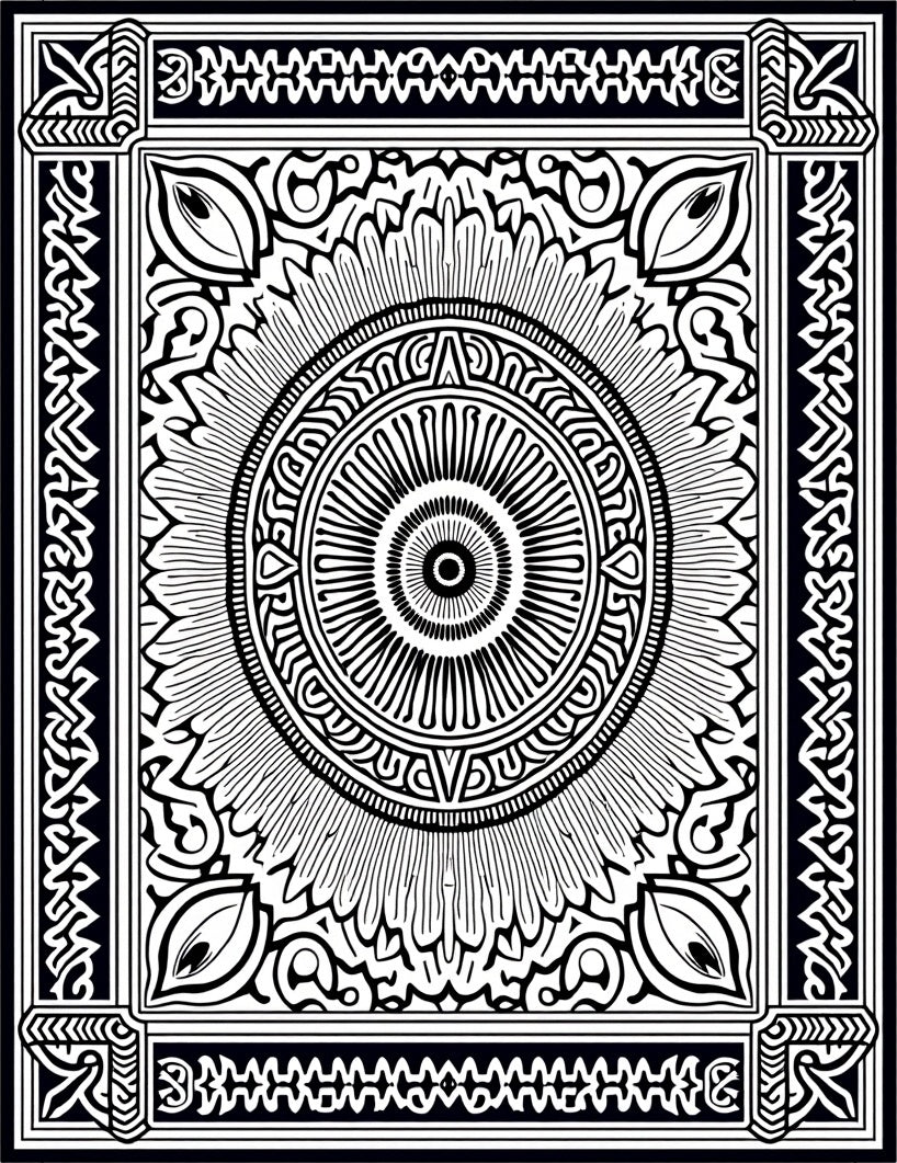 Intricate Black White Mandala Radial Rug