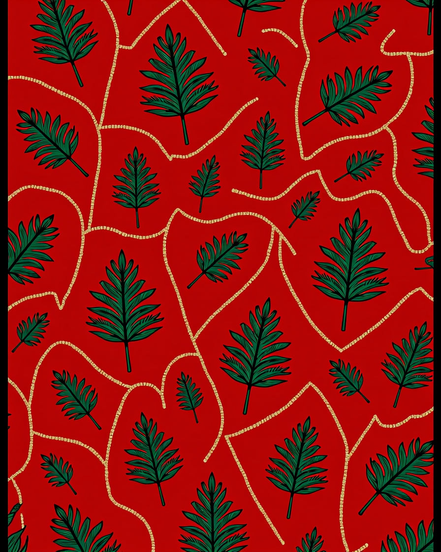 Crimson Fern Leaf Gold Twine Rug