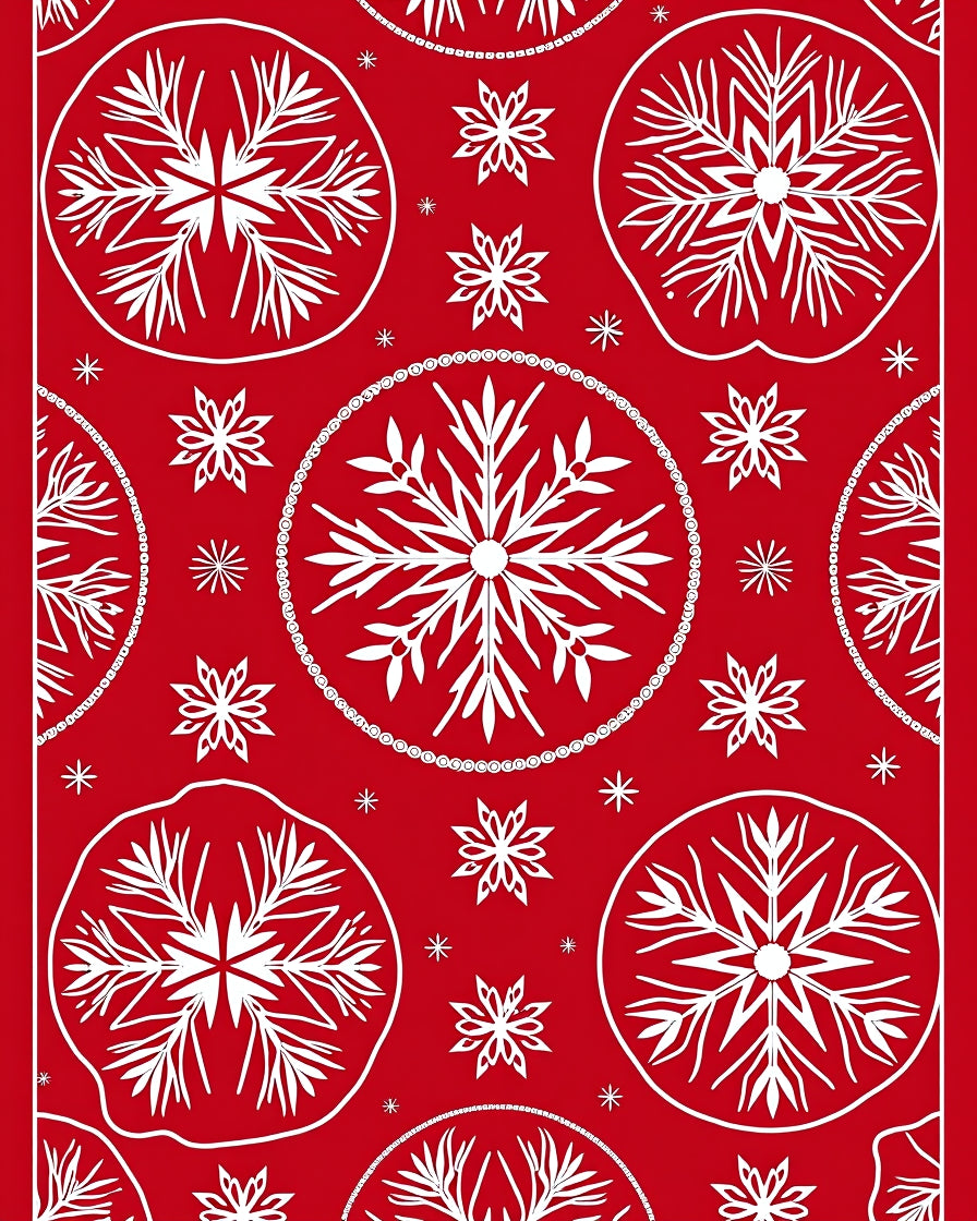 Crimson White Snowflake Medallion Rug