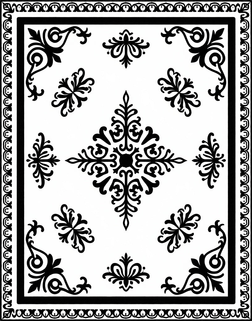 Black and White Classic Filigree Medallion Rug