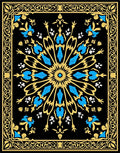 Ornate Blue Yellow Floral Frame Rug