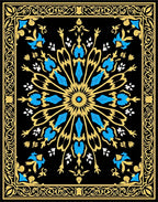 Ornate Blue Yellow Floral Frame Rug