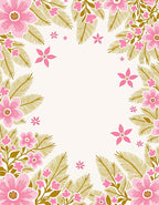 Pink Floral Border with Golden Leaves Rug
