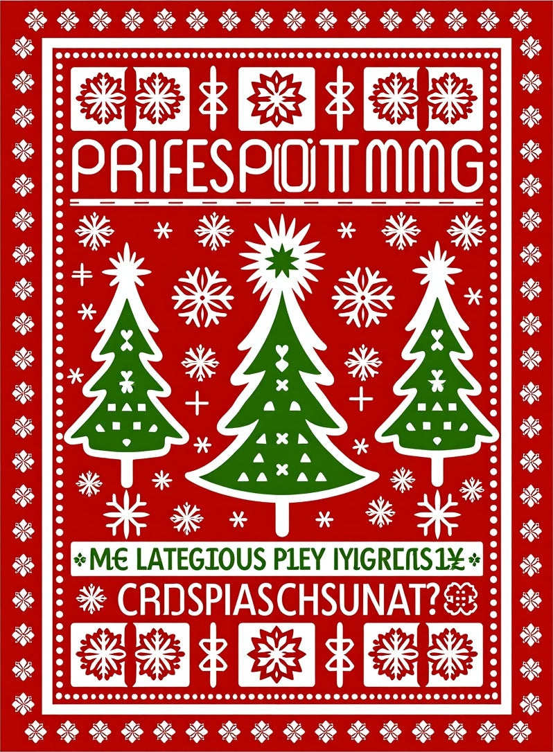 Red Green Christmas Trees Snowflakes Motif Rug