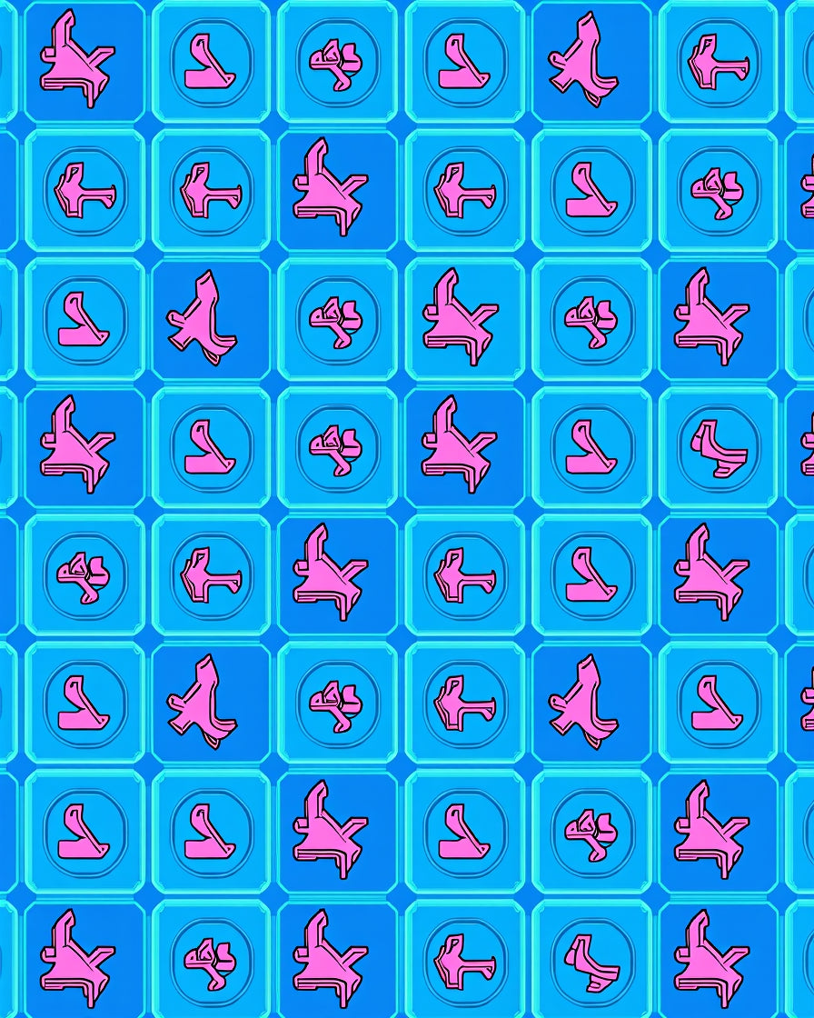 Bright Pink Abstract Shapes Blue Squares Rug