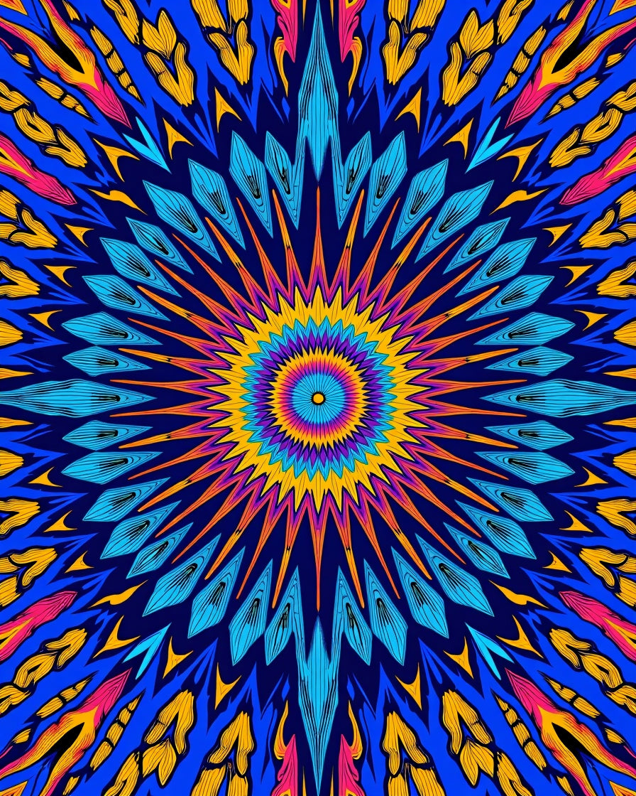 Vibrant Kaleidoscope Sunburst Medallion Rug