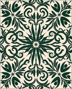 Dark Green Floral Medallion Scroll Rug