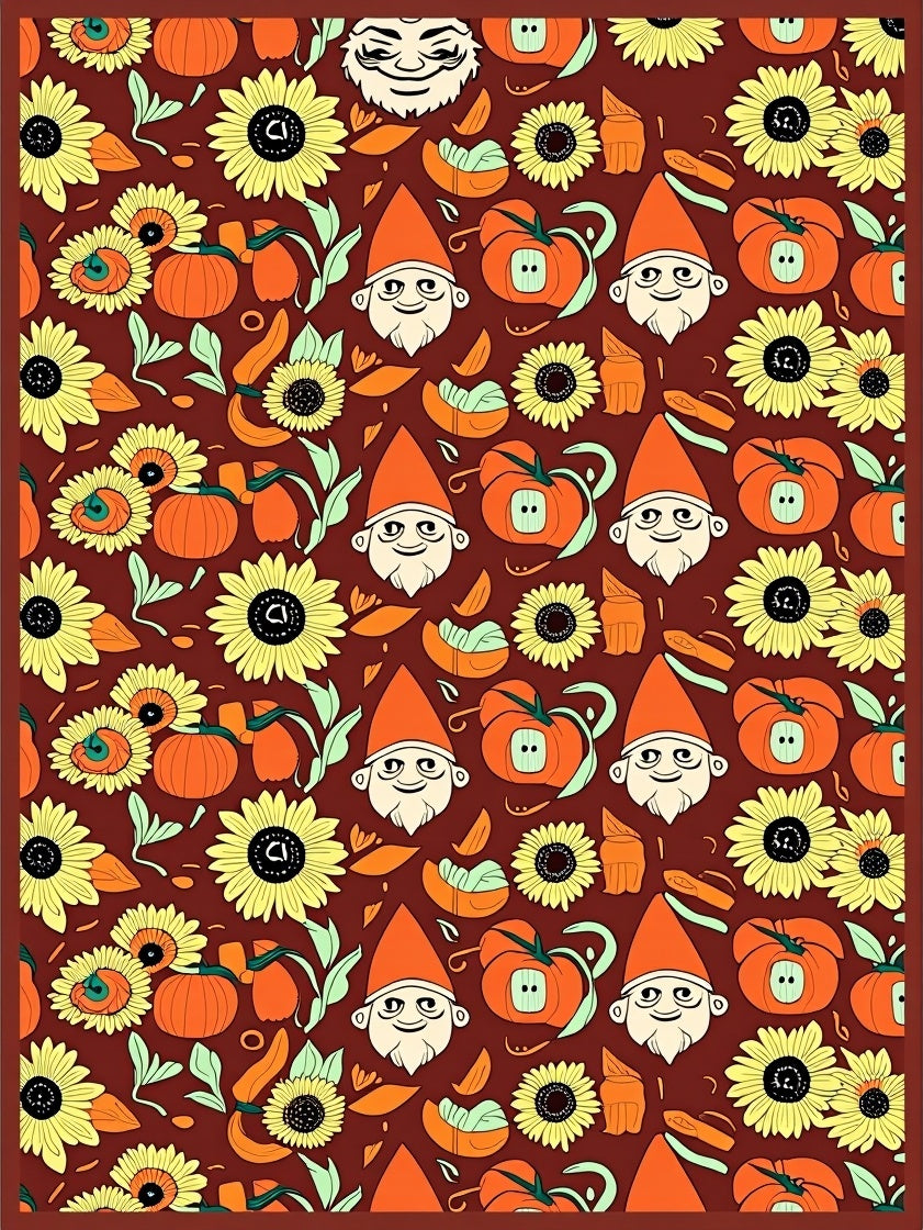 Whimsical Gnomes Sunflowers Pumpkins Abound Rug