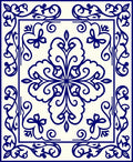 Deep Blue Floral Medallion Tile Rug