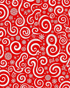 Red White Snowflakes Swirls Rug