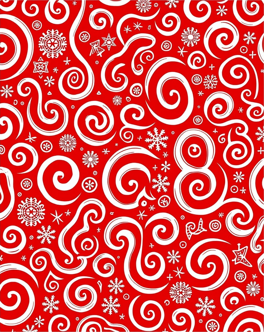 Red White Snowflakes Swirls Rug