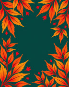 Autumn Leaves Border Green Background Rug