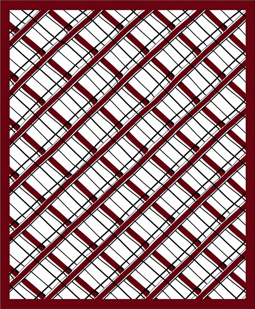 Crimson Black White Diagonal Plaid Rug