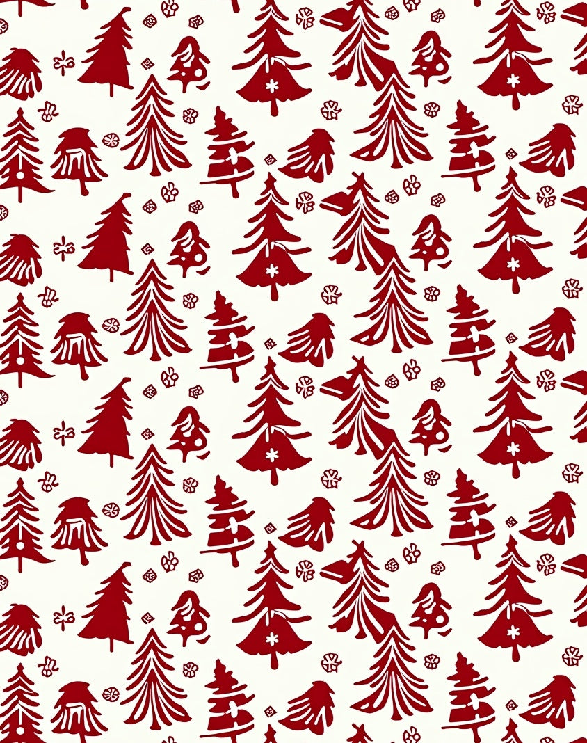 Crimson Trees Snowflakes Pattern Rug