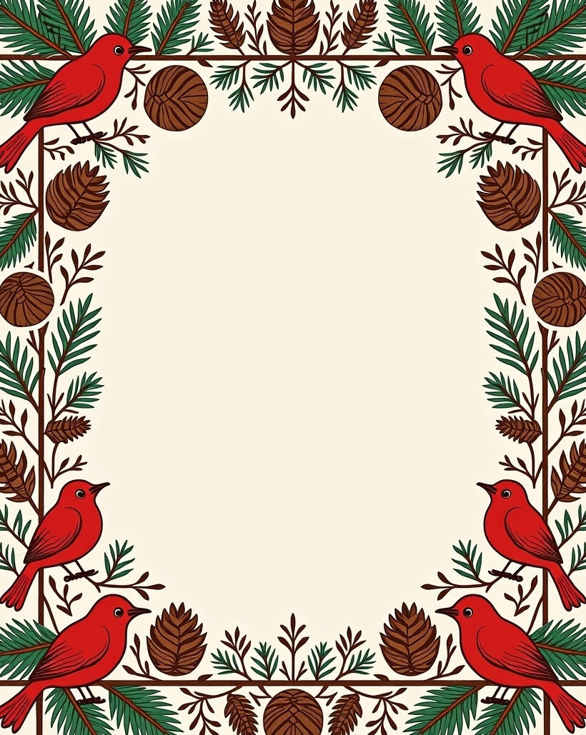 Crimson Cardinal Pine Cone Garland Rug