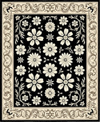 Classic Black Cream Floral Border Rug