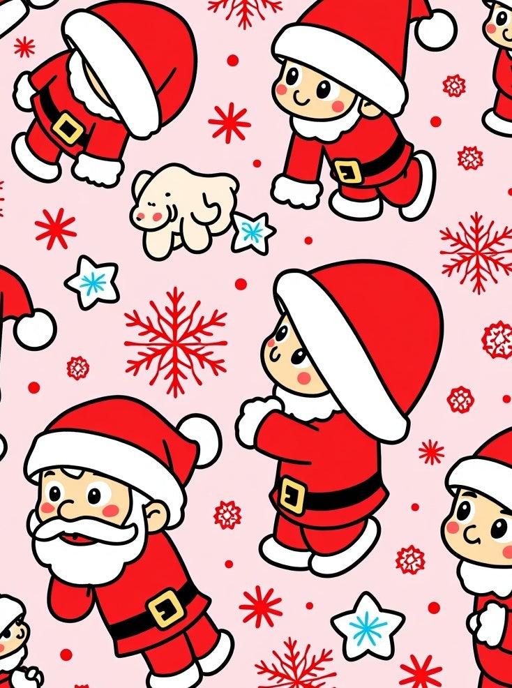 Cute Santa Helpers Snowflakes Pink Rug